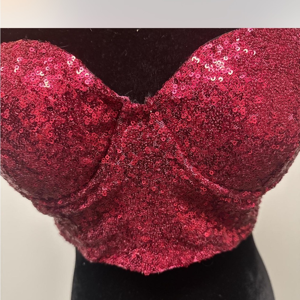 Red sequin corset crop top